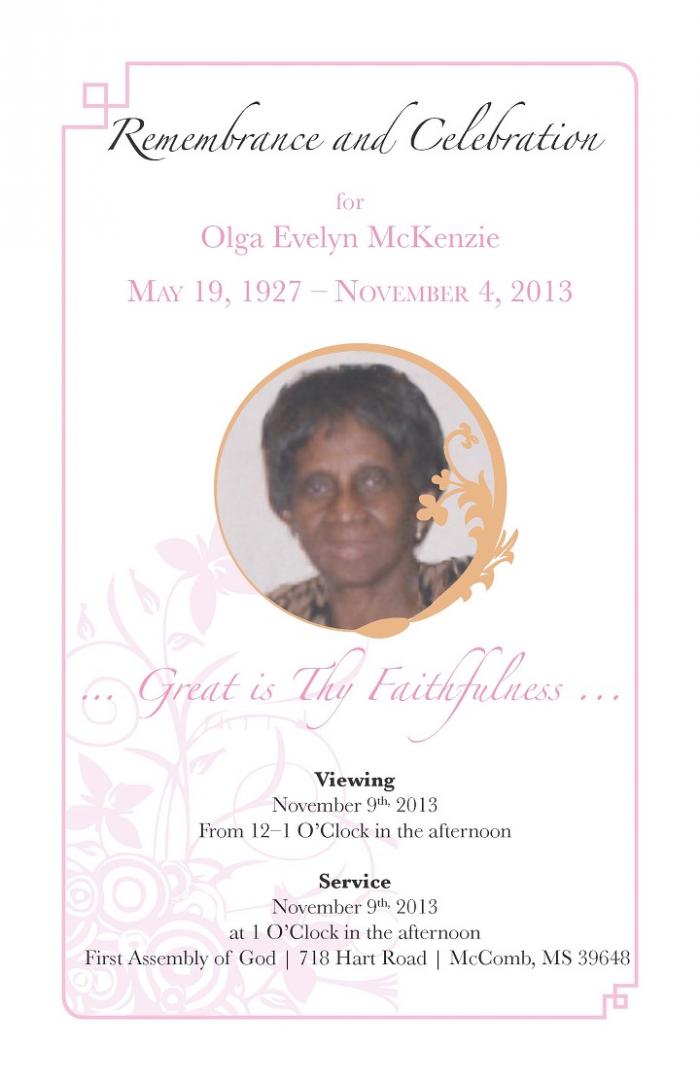 Olga Evelyn McKenzie (May 19, 1927 – November 04, 2013)