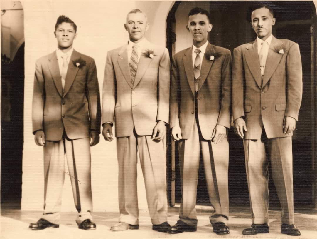 Fred Hall & three of his five sons. L-R: Arthur, Fred "Bruce Edmund", Clement and Clarence.