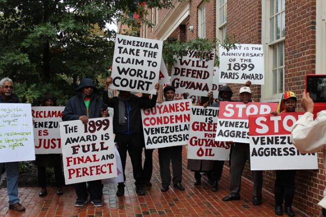 Guyanese Protesting outside the Venezuelan Embassy in Washington DC
