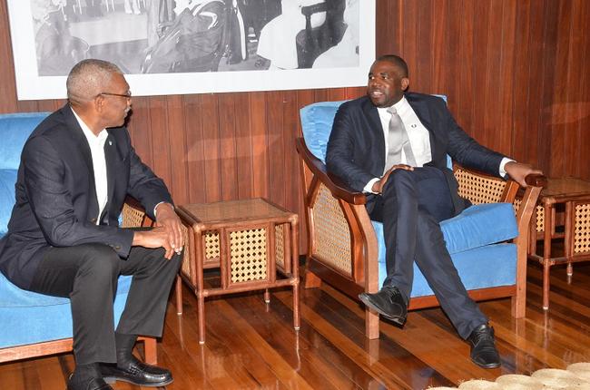 President David Granger and Mr. David Lammy, during their meeting at the Ministry of the Presidency