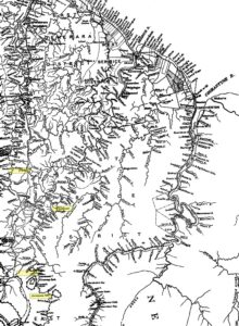 Map identifying Ituni (top Left) Kwakwani (top right), Lindo Creek, just above Christmas Falls (bottom)