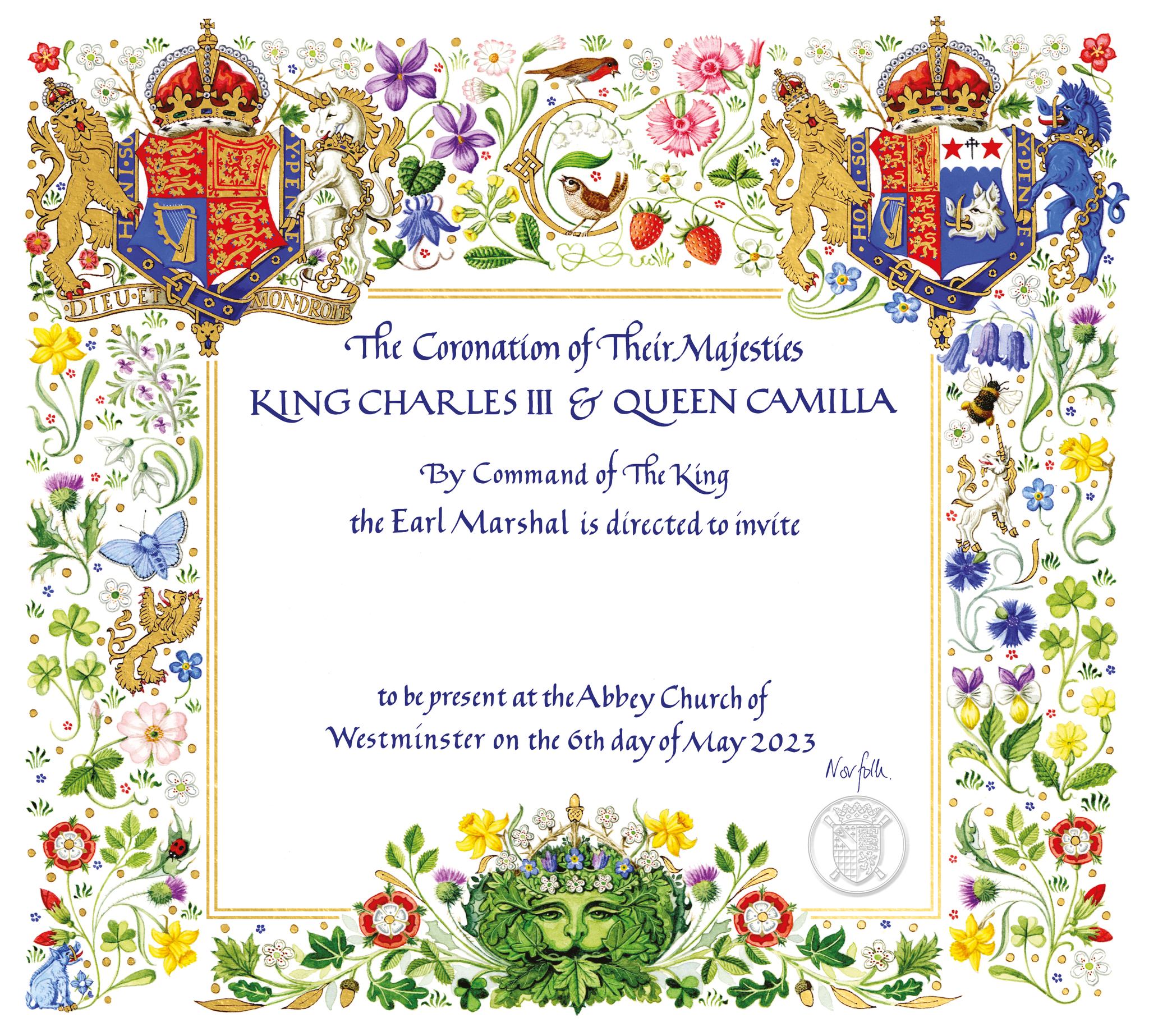 The official invitation for the Coronation of The King and The Queen Consort