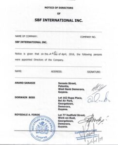 SBF International Shareholders - 2016