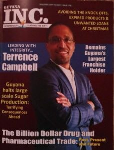 Terrence Campbell on the cover of Guyana Inc.