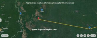 Approximate location of the missing Bell 412 helicopter 8R-AYA