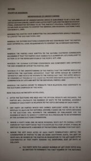 A New and United Guyana (ANUG), Liberty and Justice Party (LJP) & The New Movement (TNM) Political Parties Memorandum of Understanding (MOU) Page 1, Dated February 14, 2020