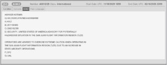Federal Aviation Administration issued internationnal security NOTAM, KICZ A0010/25