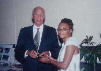 Phillip Allsopp receiving Guyana Association of Professional Engineers (GAPE) award for pioneering achievements